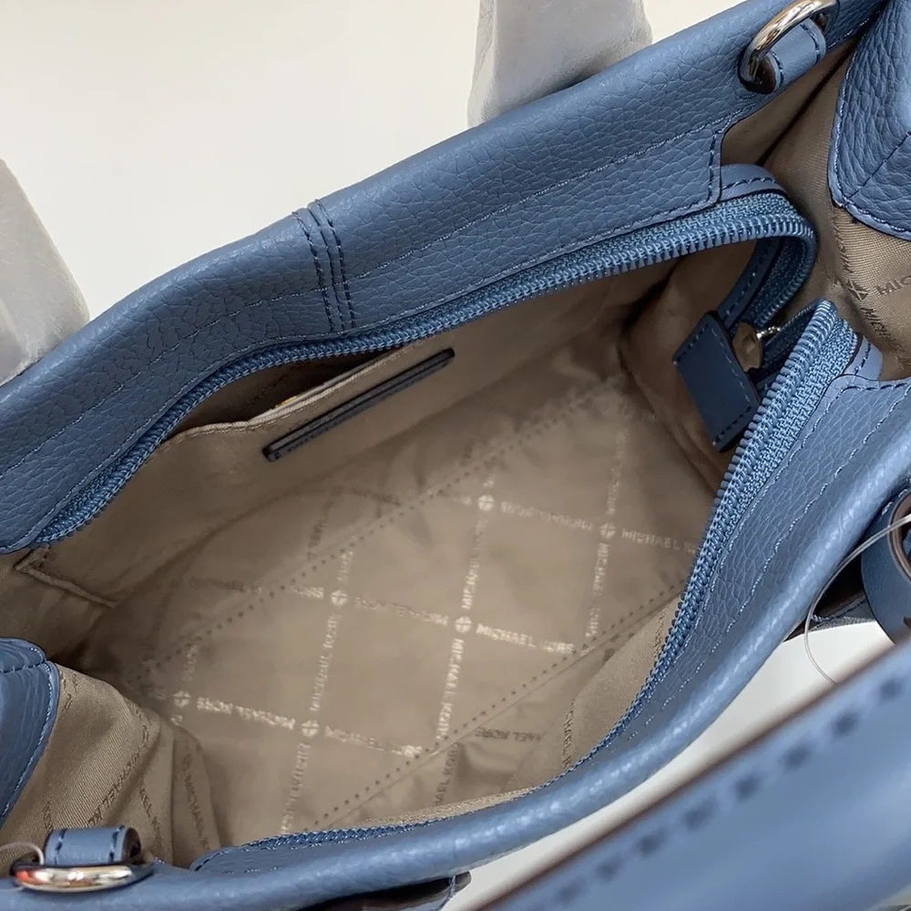 Michael Kors Mirella Small Pebbled Leather Crossbody Top Zip XBODY Bag Denim NWT - Picture 11 of 16